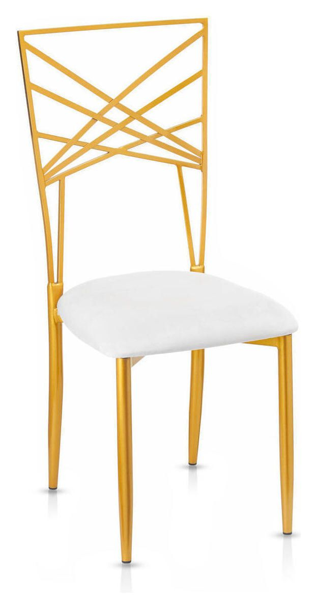 Стул Хамелеон Fanfare золотой, белая подушка из кожи в прокат, аренда стул fanfare, аренда стульев фанфар, fanfare стулья в прокат. 